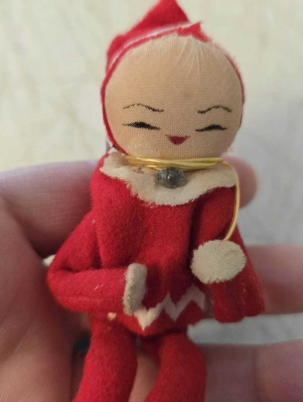 Vintage Christmas Felt Fabric Bendable Elf Pixie Ornament READ